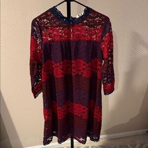 Hayden Red and Purple Lace 3/4 Sleeve Dress